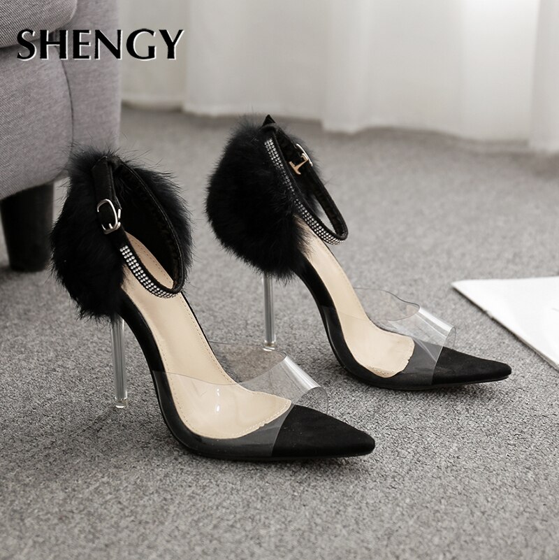 Klar pvc transparent pumps diamant sandaler tunna klackar höga klackar peep toes dam festskor party pump