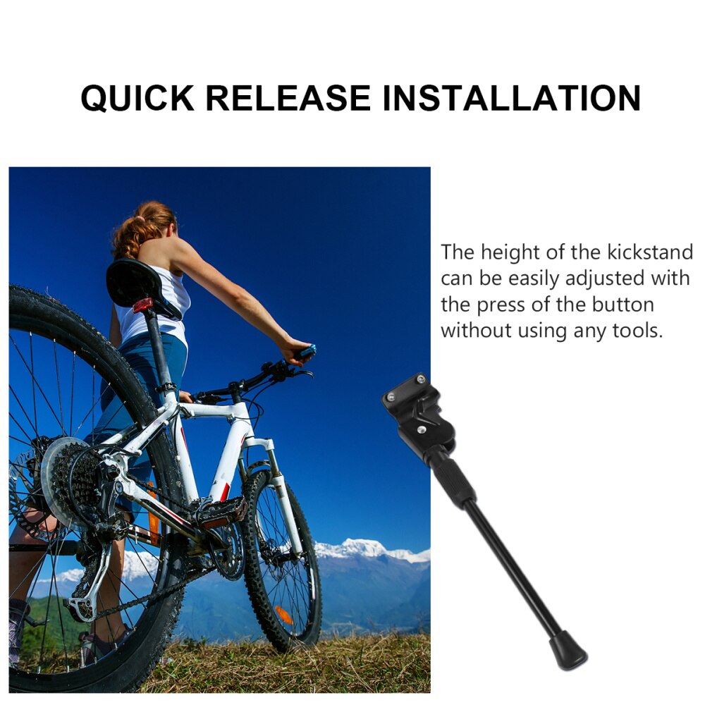 Adjustable MTB Kickstand Mountain Bike Side Stand Support for Adults (Black)