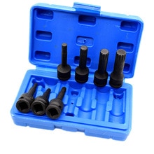 3/8" Square Drive Impact Socket Bit 60mm Long M5 M6 M7 M8 M10 M12 M14 CR-MO 12 point Spline Bit Socket Screwdriver 7 Piece Set