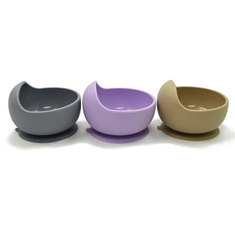 Baby siliconen voedingsset houten lepel zuigkom babybord kinderen peuterhulp servies bpa-vrij siliconen babyverzorging