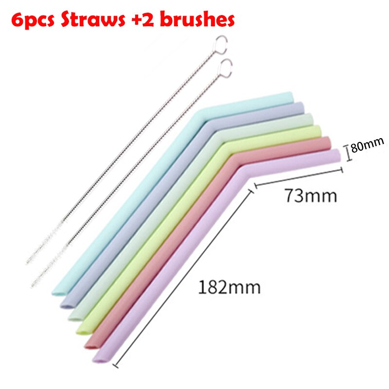 6Pcs Reusable Silicone Drinking Straws Drinkware Kawaii Accessories Eco Friendly Products With Cleaning Brushes Party Straws: random color C