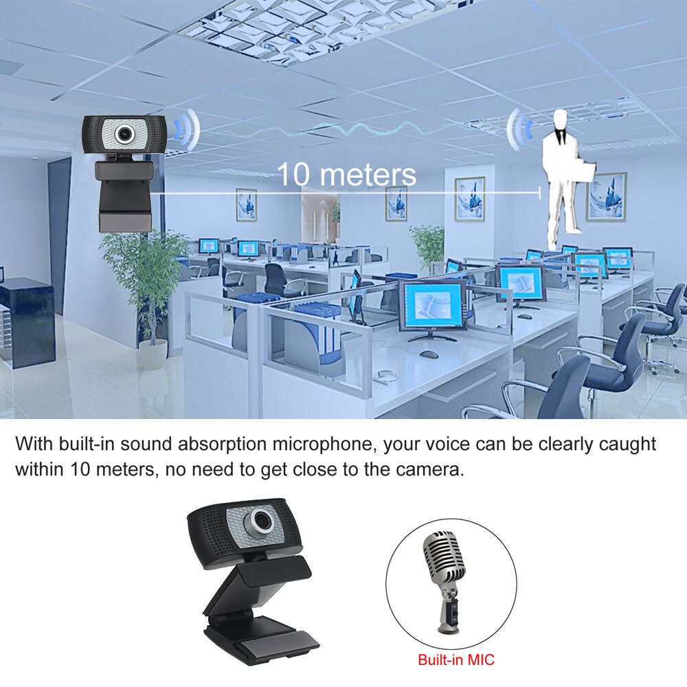 1080P Web Camera HD Webcam Desktop Laptop USB2.0 720P Web Cam Built-in Mic for Live Broadcasting Video Calling Online Lesson