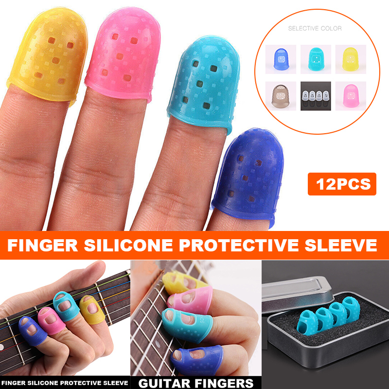 12 Pcs Thin Guitar Thumb Picks Finger Cap Protect Fingers for Splicing Line Pressing Elastic Ukulele Finger Hat