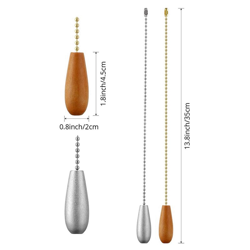 8 Pieces Ceiling Fan Chain Pulls Wooden Pull Chain Extension Pull Chain For Ceiling Light Lamp (Silver And Wood Color)