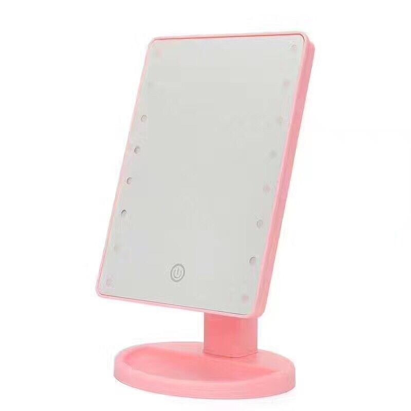 360 Degrees Rotation Makeup Mirror Adjustab LED Touch Screen 10X Table Desktop Makeup led mirror Batteries Use 22 Lights Vanity: 22 light pink