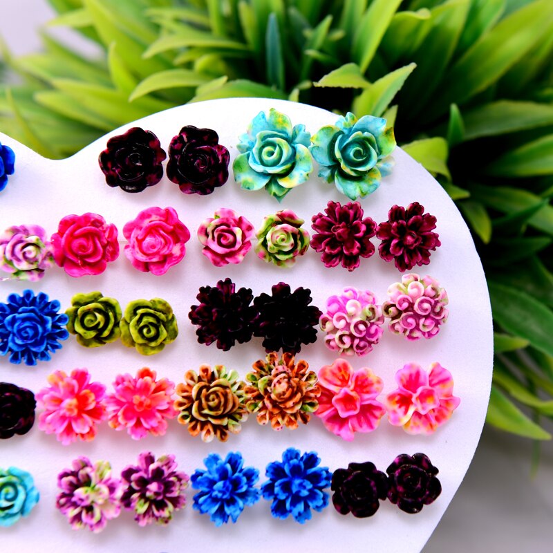 36 Pairs Mixed Style Anti Allergy Girls ear rings Plastic Rose Flower Stud Earrings for Women Trendy Jewelry