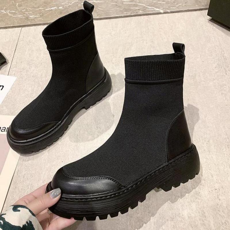 Botas de nieve de algodón con suela gruesa para mujer, calzado elástico rebelde, para Otoño e Invierno