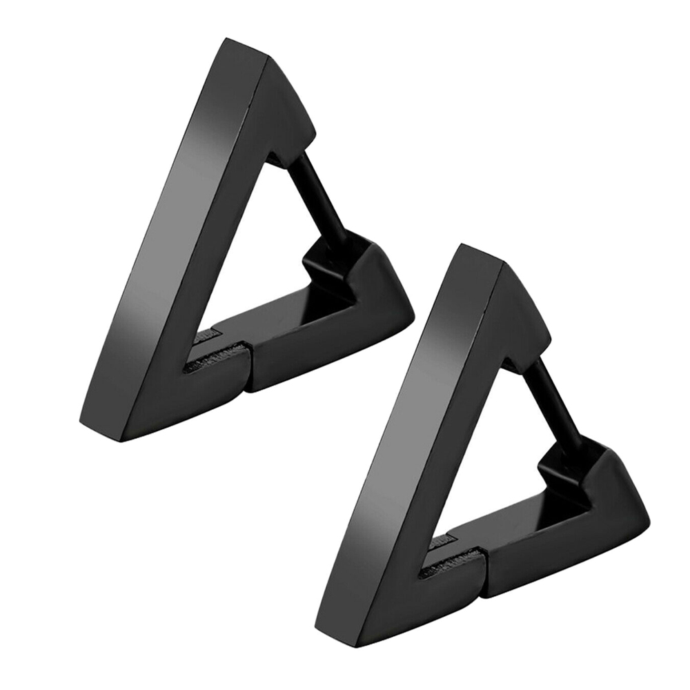 1 paire de boucles d'oreilles créoles noires en acier inoxydable pour hommes et femmes, Triangle Huggie carré rond géométrique: PLAQUÉ ARGENT