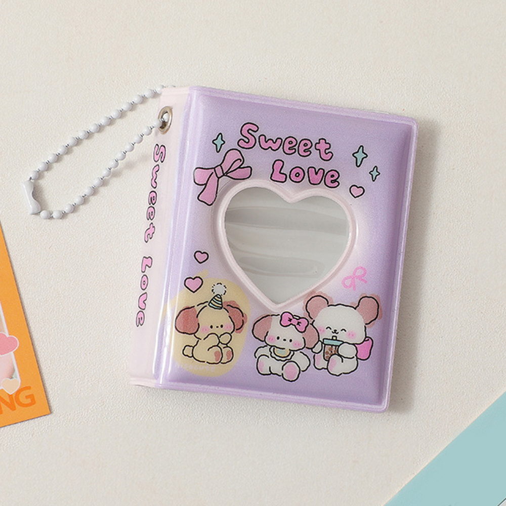 Mini livre de collecte de Photos de dessin animé, petit Album Photo de 2 pouces, pendentif en PVC, porte-carte décoratif mignon avec porte-clés imprimé ours: Violet