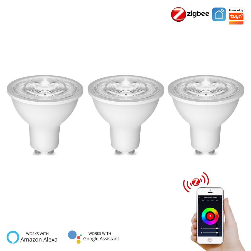 Zigbee Tuya Smart GU10 Light Bulb Spotlight RGB+CCT 90-240V 5W Dimmable Voice Control Work With Alexa Google Home Yandex Alice: 3PCS