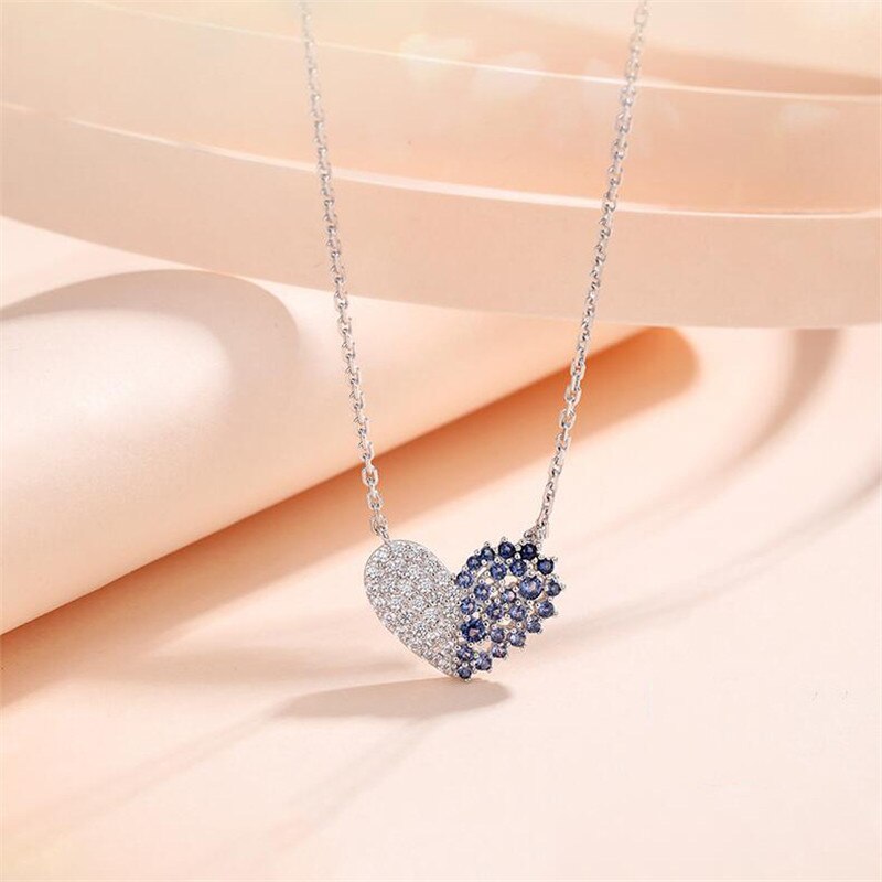 Pendiente Corazón de amor AAAAA cz piedra 925 de plata esterlina, colgante para boda, collar de cadena para mujeres, joyería nupcial,