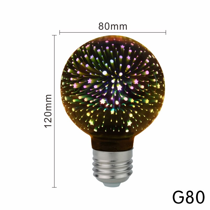Lattuso ledet lys edison pære 3d dekorasjonspære 220v a60 st64 g95 g80 g125 e27 lys nyhet julelampe lamparas: G80