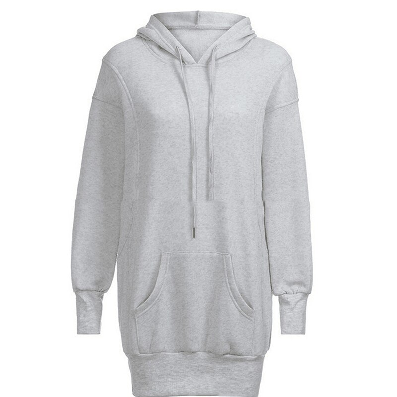 Sweat à capuche de Sport pour femmes, Long, couleur unie, décontracté, ample, tendance, Skateboard, automne, hiver: gray / S