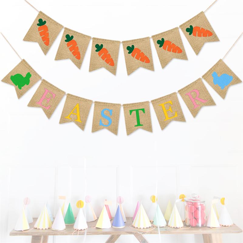 Easter Banner 1PC DIY Decoration Linen Easter Flag Carrot Banner Easter Banner Beautiful For Birthday