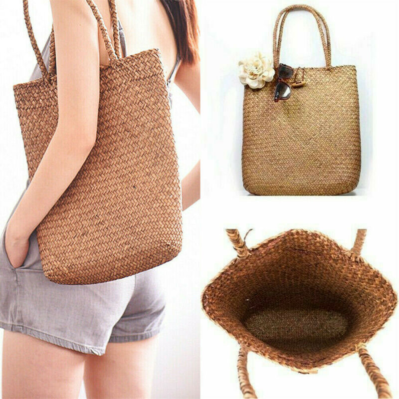 Vrouwen Handgemaakte Zomer Straw Beach Tote Schouder Mand Winkelen Handtas Tassen