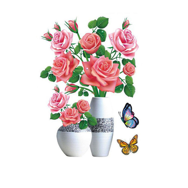 YIGUISI TikTok 1Pc Wasserdichte 3D Rose Blume Zauberstab Aufkleber Simulation Vase Dekoration Selbst-Klebstoff Zauberstab Aufkleber: Rosa 2