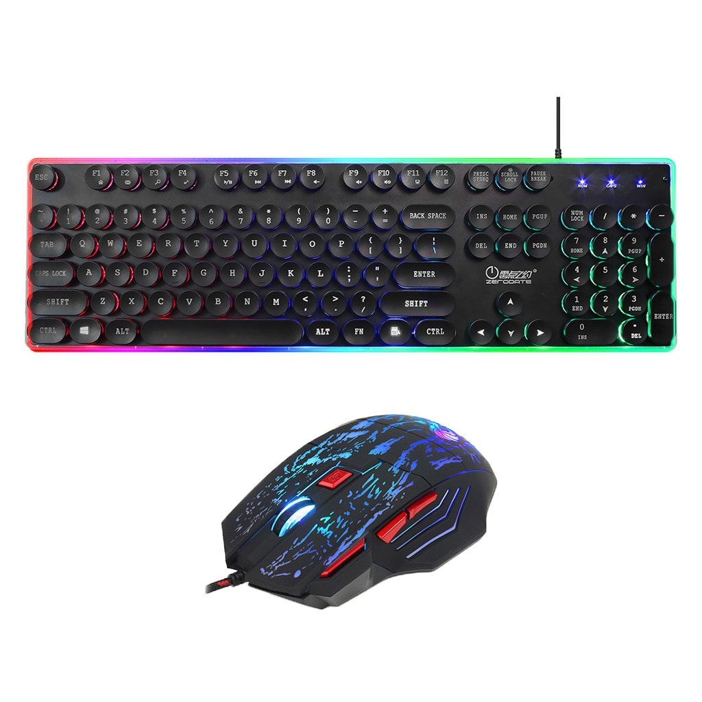 Gaming Mouse Keyboard Round Key Backlit Keyboard Multi-color 7 Buttons Mouse