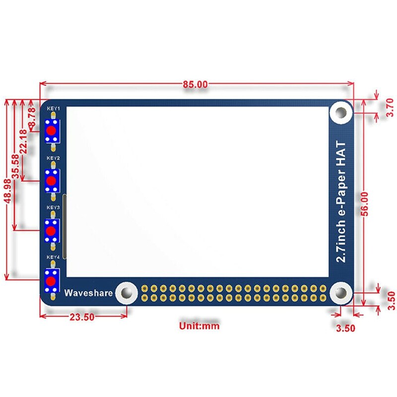 Waveshare 2,7 Zoll E-Papier, 264X176,E-Ink-Display HUT für Raspberry Pi 2B/3B/Null/Null W, Farbe: schwarz, Weiß, Spi-schnittstelle