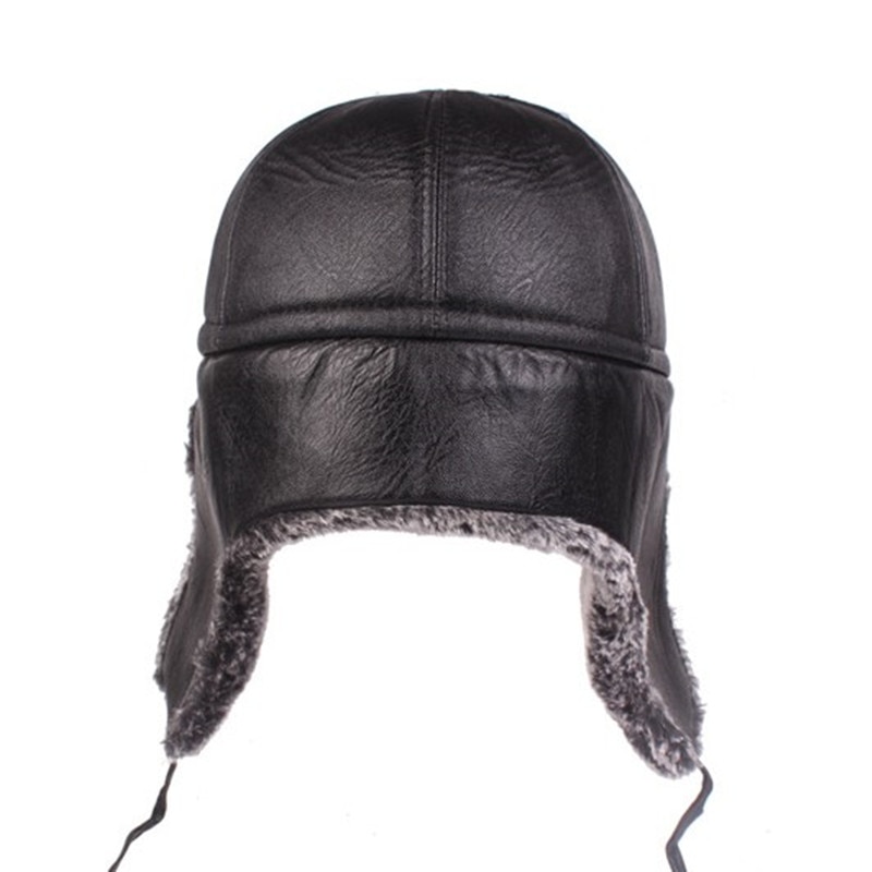 SILOQIN zimowe męskie nauszniki kapelusz PU imitacja skóry bombowiec kapelusze aksamitne grube ciepłe czapka z daszkiem dla mężczyzn w średnim wieku czapki narciarskie
