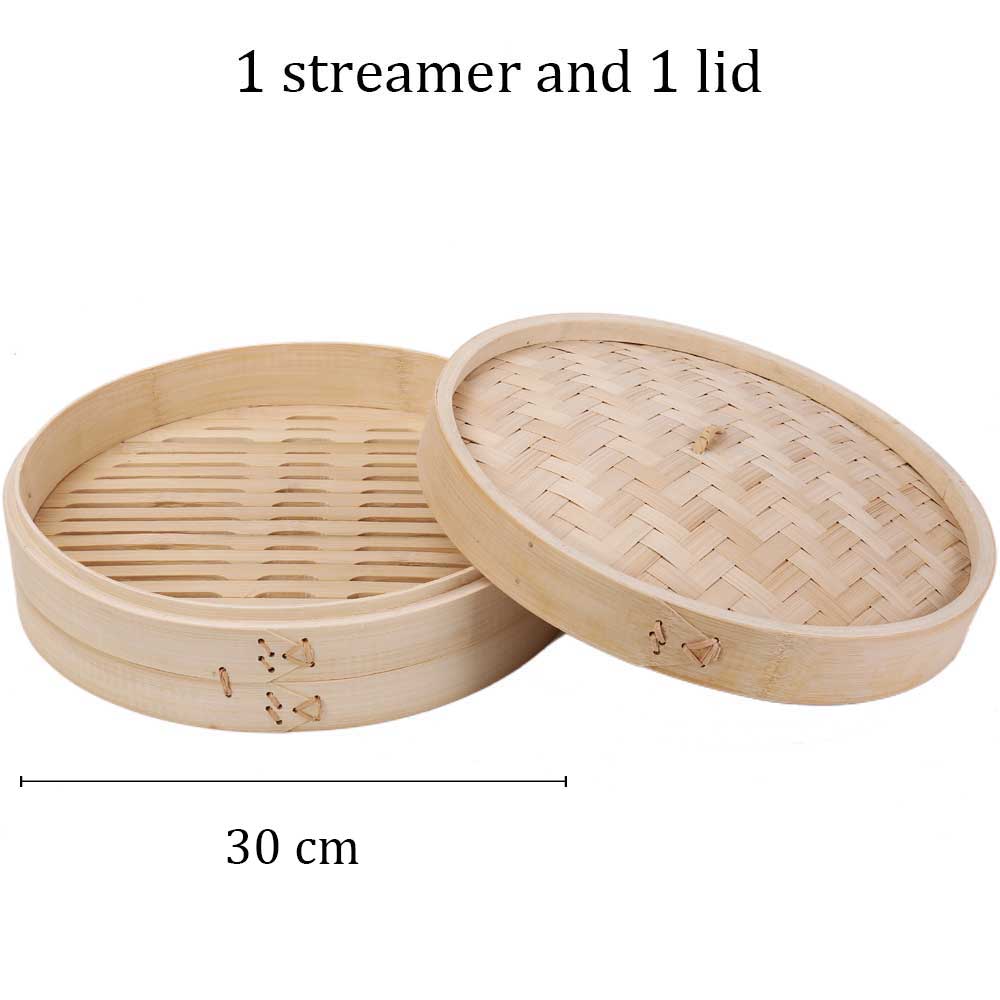 Bamboo parowar koszyk do gotowania na parze kluska ryby ryż warzywny kosz na przekąskę Dim Sum kuchnia narzędzia kuchenne klatka lub zestaw okładek: 30cm 1 cage 1 lid