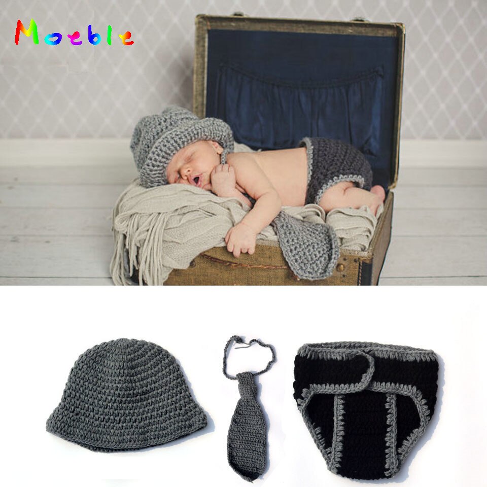 Haak Baby Jongen Gentleman Set Gebreide Pasgeboren Baby Coming Home Outfits Kraamcadeau Fotografie Prop Pasgeboren MZS-16030