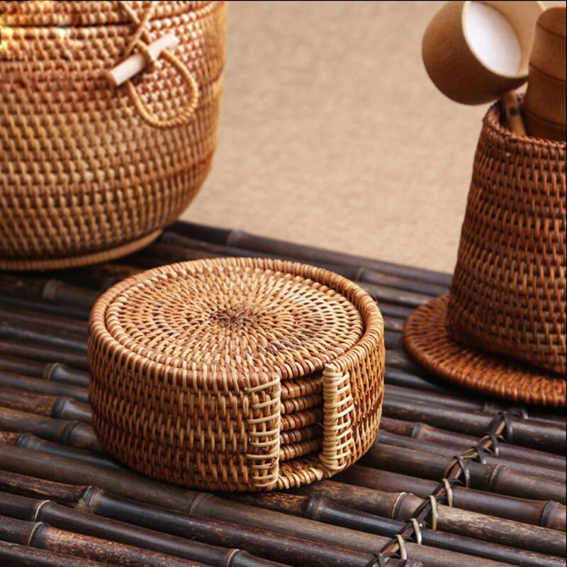 Mimbre de paja Natural para mesa aislamiento térmico taza de café o té antideslizante duradera, plato de cazuela, manteles individuales de mesa, posavasos para taza