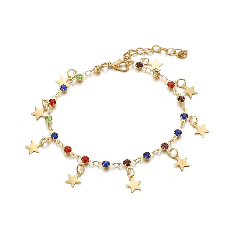 Tocona Fuß Schmuck Bunte Kristall Strass Fußkettchen Set Sterne Pailletten Anhänger Barfuß Knöchel Bein Armbänder Sommer Schmuck 8641