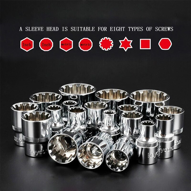 1 Stuk 1/2 &quot;8-32Mm 12 Tand Sockets CR-V 1/2 Socket Tool Moersleutel Hoofd Universele Hexagon Spanner allen Hoofd Auto Reparatie Tools