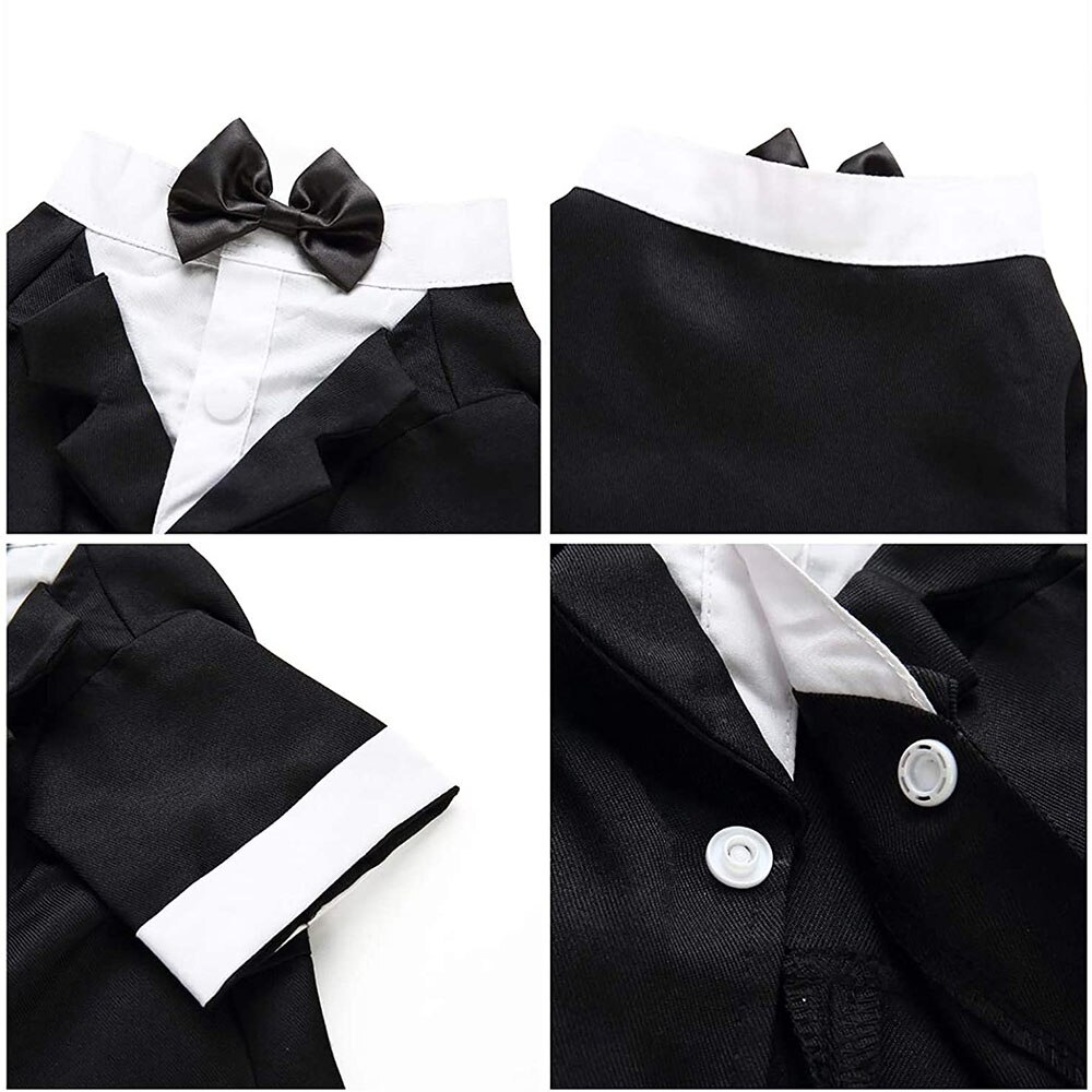 Costume de smoking pour chien, chemise formelle, veste de mariage noire, Costume pour animal de compagnie, chiot, Prince, Costume de cérémonie avec nœud papillon, petit chien, chat