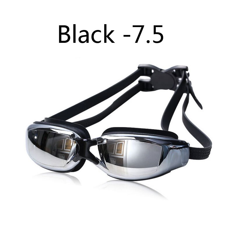 Mannen Vrouwen Zwemmen Bril Bijziendheid Anti Fog Professionele Volwassenen Recept Waterdicht Zwemmen Zwembad Brillen Optische Duiken Bril: Black-7.5