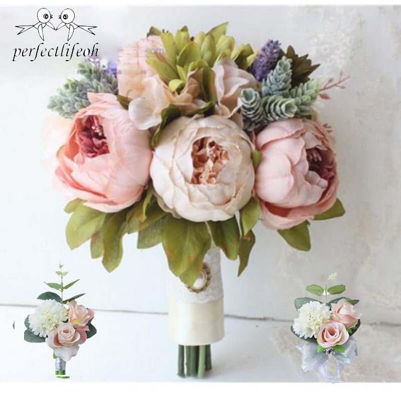 Perfectlifeoh-ramo de Camelias para boda, plantas florales, , ramo de recuerdo con mango de encaje, flores de boda con tema de jardín: 04