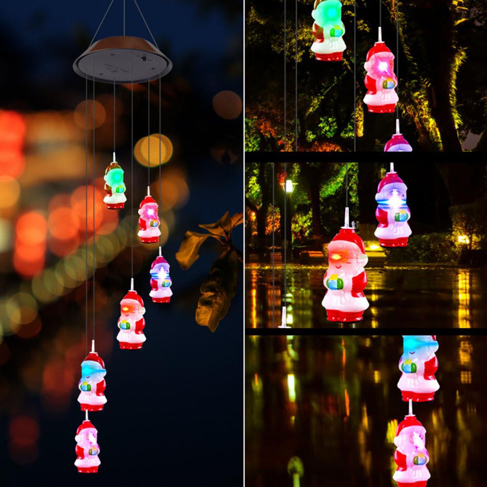 Solar Santa Claus Wind Chime Outdoor Indoor Color Changing LED Solar Powered Wind Chime Light for Home Patio Garden Christmas