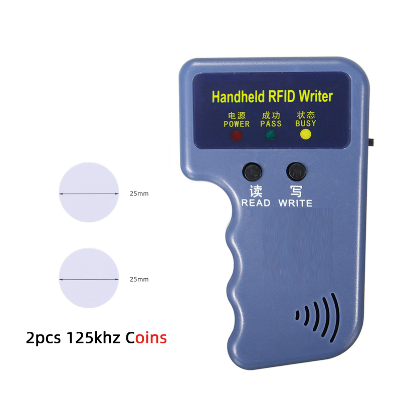 Repetitive Handheld 125KHz EM4100 5200 RFID ID Card Writer Copier Duplicator Programmer + 2pcs T5577 Rewritable Keyfobs Tags: Red
