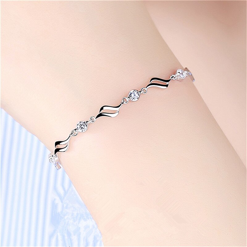 Pulseras de circonia cúbica brillante para mujer, joyería de plata de ley 925, pulsera de niña, accesorios de de princesa, mano femenina, Bijou