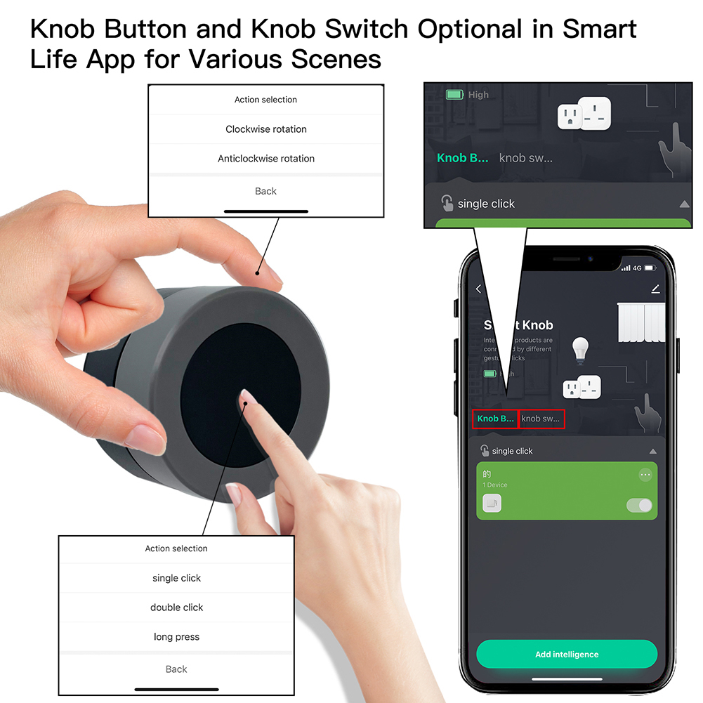 2in1 Tuya ZigBee Smart Knob Wireless Scene Switch Button Controller Light Dimmer Battery Powered Automation Scenario Smart Life