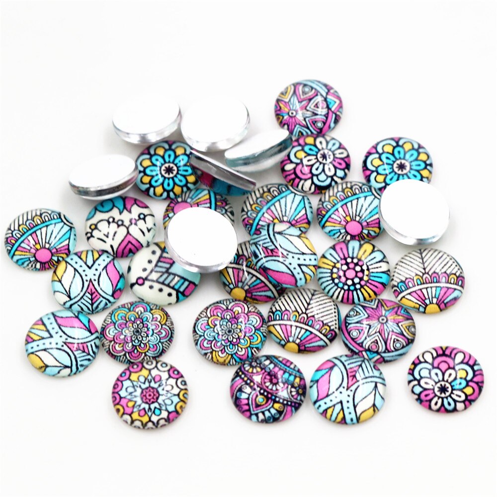 50pcs/Lot 12mm Colorful pattern Photo Glass Cabochons Mixed Color Cabochons For Bracelet earrings necklace Bases Settings: E1-30