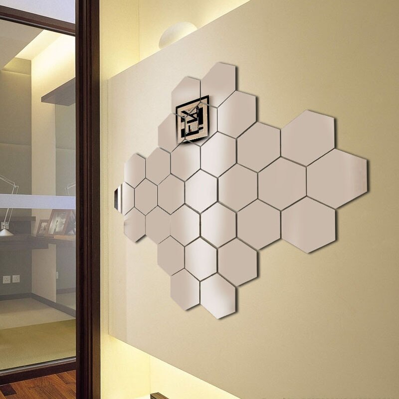 12 pièces/ensemble 3D hexagone acrylique miroir Stickers muraux décor à la maison salon décoration bricolage or miroir Art autocollant mural pour chambre d'enfants