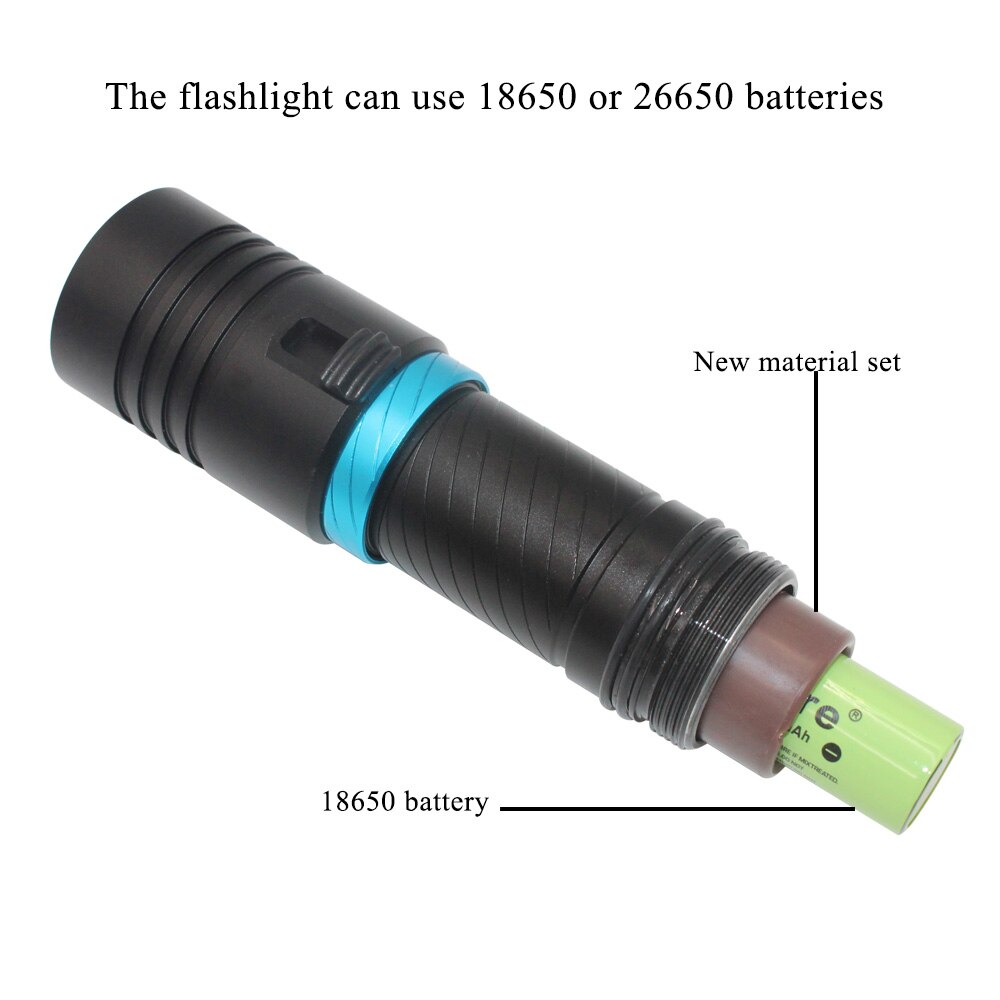 UV Light Scuba Flashlight Waterproof Underwater 100m Torch 18650 22650 Stepless Dimming T6 Purple LED Diving Flashlight Torch