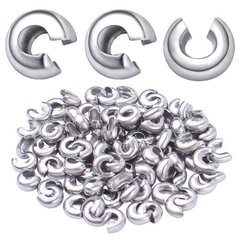 50 pezzi di tappo per perline a crimpare in acciaio inossidabile dorato, tappo per estremità, per orecchini fai da te, creazione di gioielli, accessori, materiali