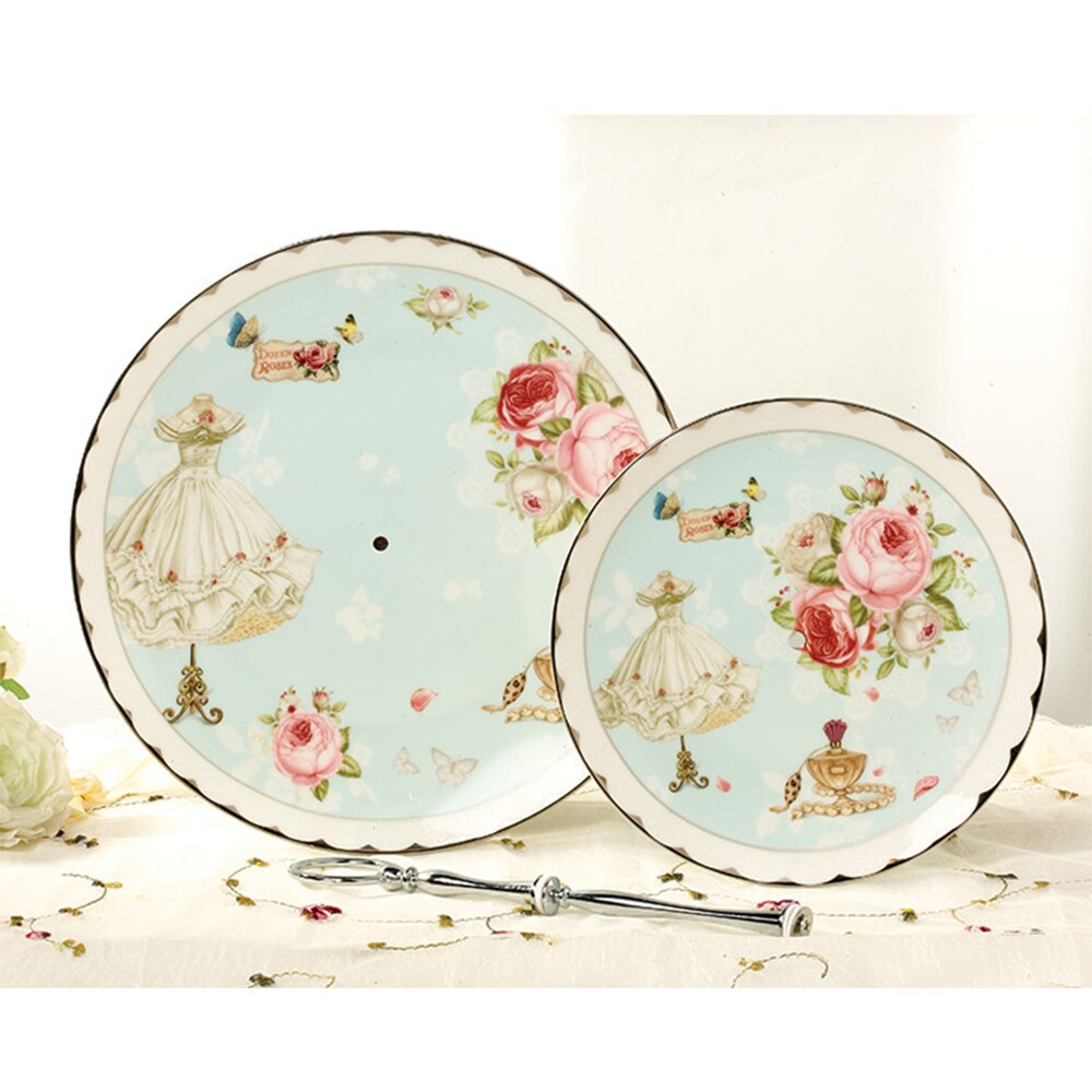 Ceramic Double Layer Fruit Dessert Plates Cake Snack Tray Holder Display Rack European Flower Style Living Room Home Decor Plate