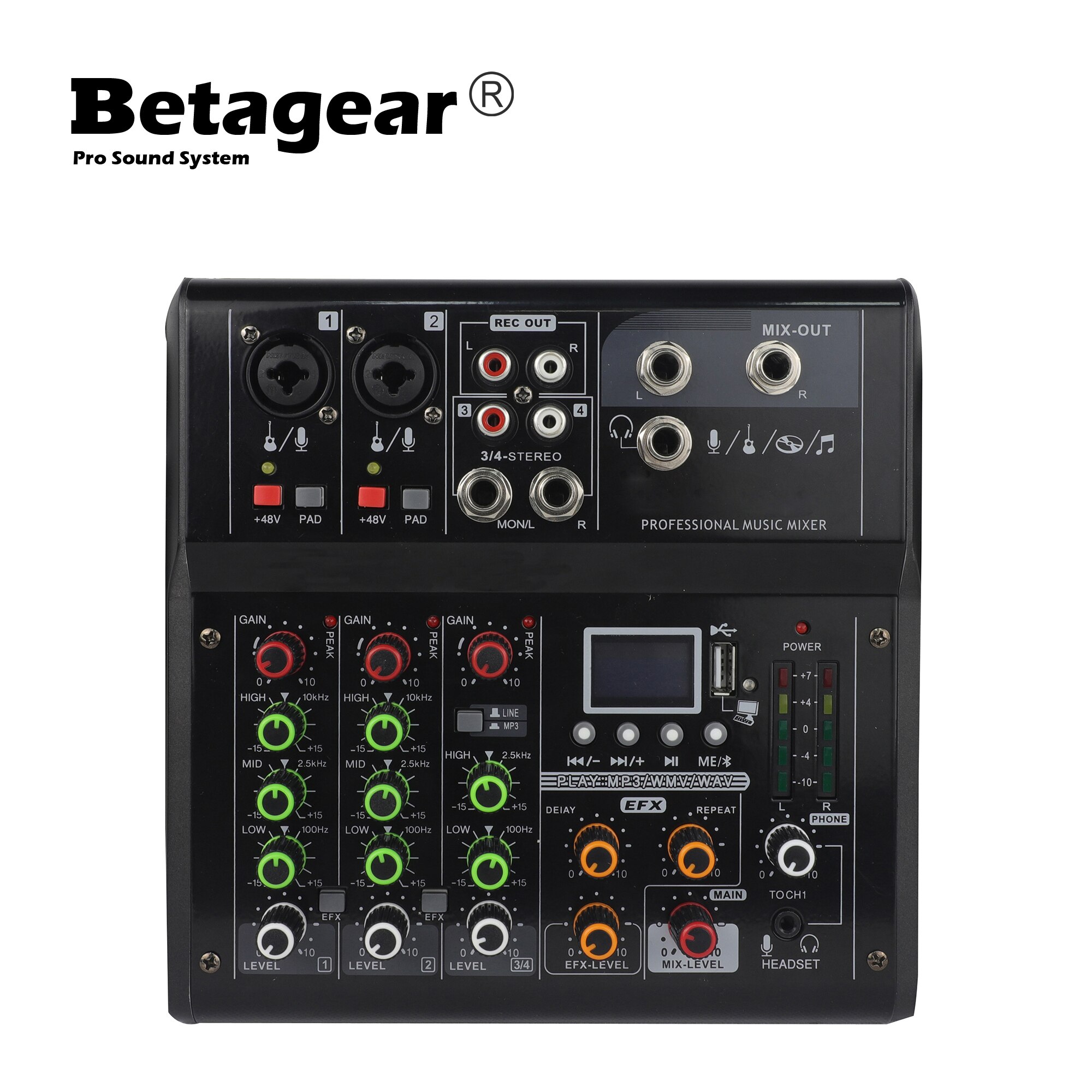 V04 Mini Usb Audio Video Dj Mixer Console Met Bluetooth Computer Afspelen 48V Phantom Power Vertraging Repaeat Effect