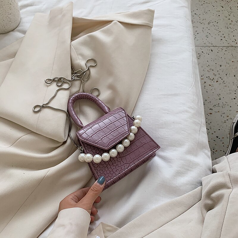 Perle poignée Super mini en cuir PU sacs à bandoulière pour femmes sac à bandoulière voyage sacs à main motif pierre: VIOLET