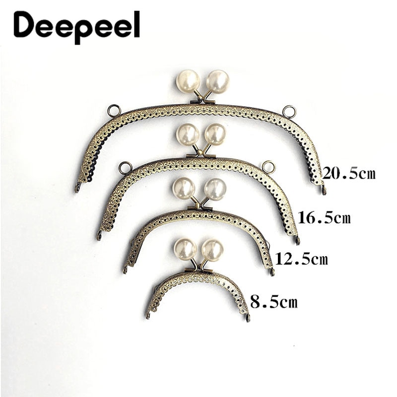 2pcs 8.5-20.5cm Semicircle Pearl Embossed Metal Purse Frame DIY Bag Handles Kiss Clasp Sewing Brackets Accessories for Handbags