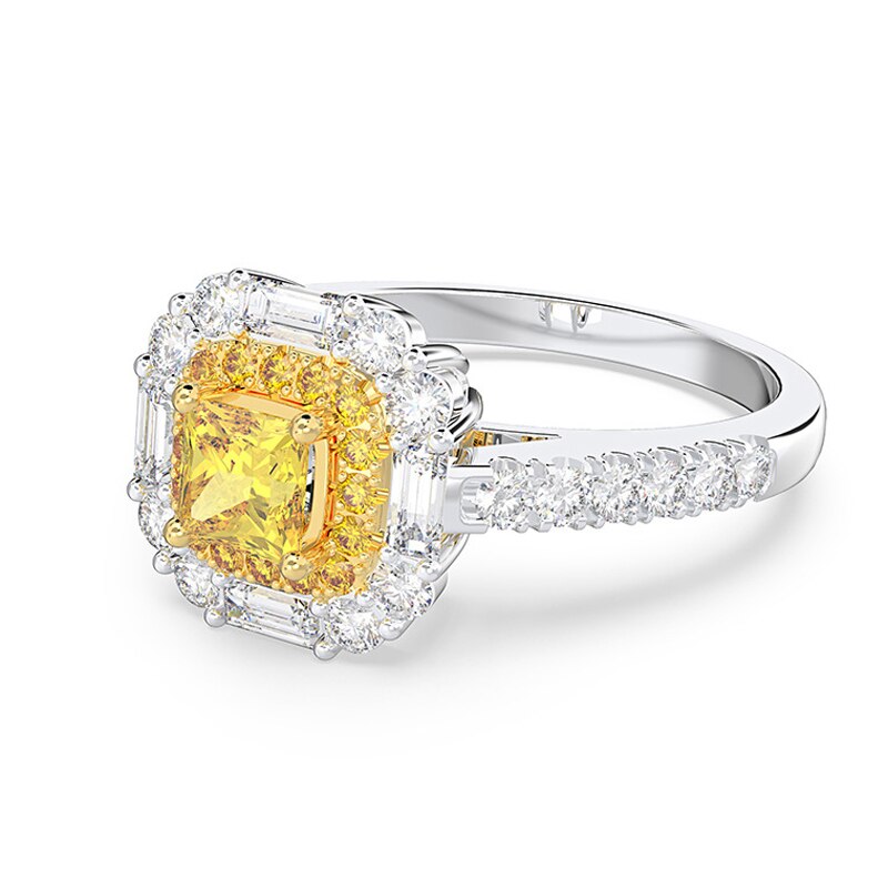 Luxury 4*4mm Yellow Square Zircon Princess rings for women Sparkling CZ Wedding Engagement party jewelry Valentine's Day