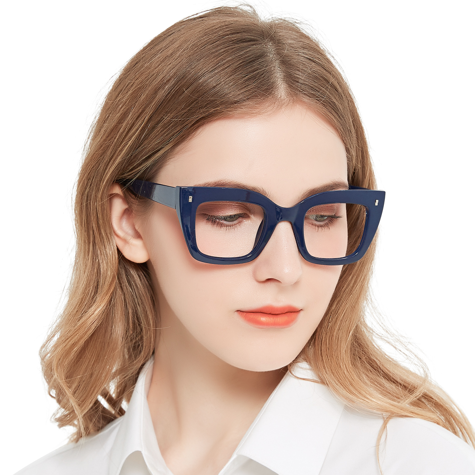micro occhiali gatto occhio occhiali da lettura da donna montatura quadrata moda occhiali da presbiopia ottica montatura per occhiali da vista femminili: Blu / +200