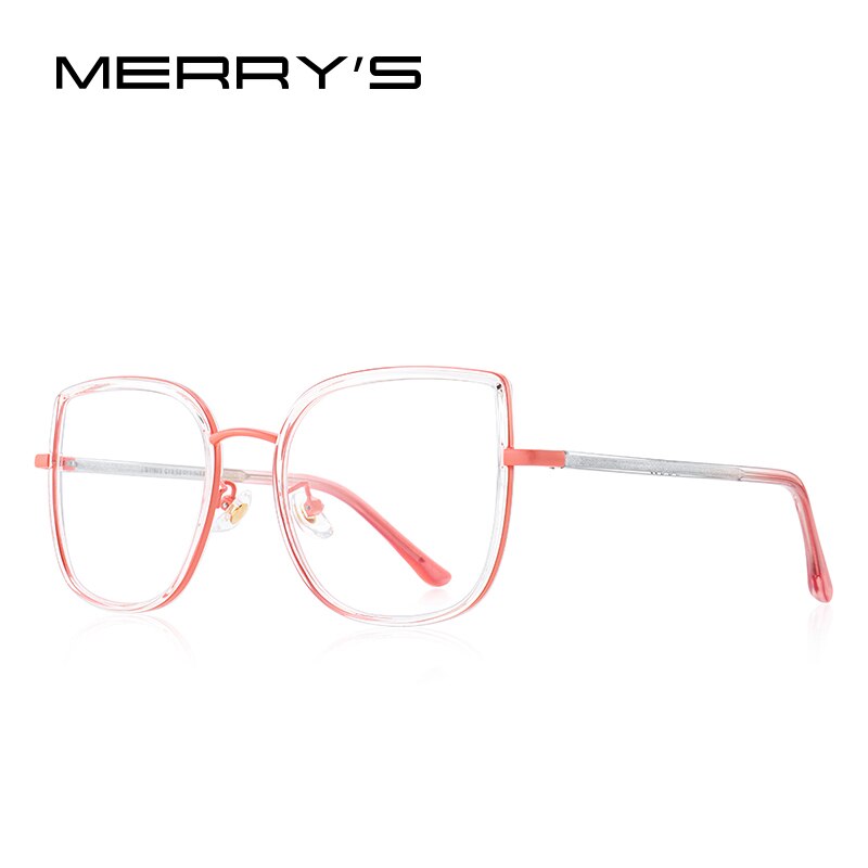 MERRYS Women Retro Cat Eye Glasses Frame Ladies Eyeglasses Myopia Prescription Optical Eyewear S2605: C03 Clear Pink