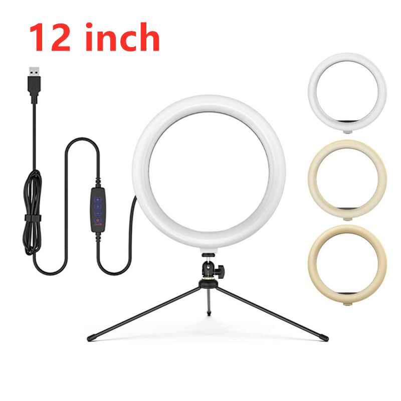 8'' 10'' 12'' Dimmable Ring Lights Wireless Remote Control Phone Video LED RingLight Photography Dimmable Desktop Live Lamp: 12In with Bluetooth