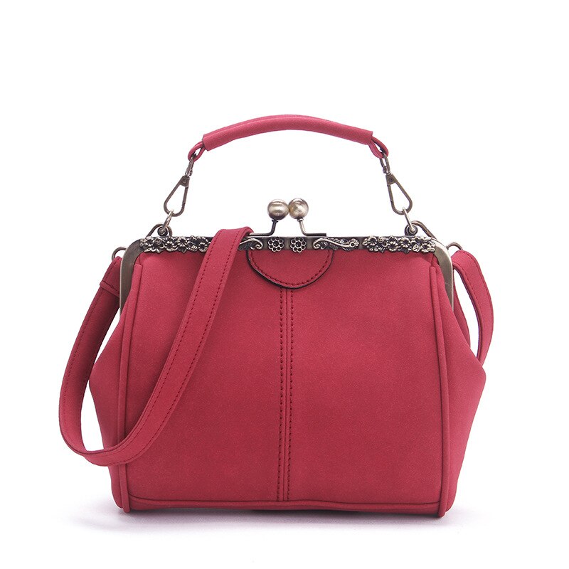 Jahrgang frauen Handtaschen Kuss Schloss Gerahmte Kupplung Tasche Taschen Schulter Umhängetaschen Frauen gefrostet PU Leder Dame Tasche: Frauen Tasche rot