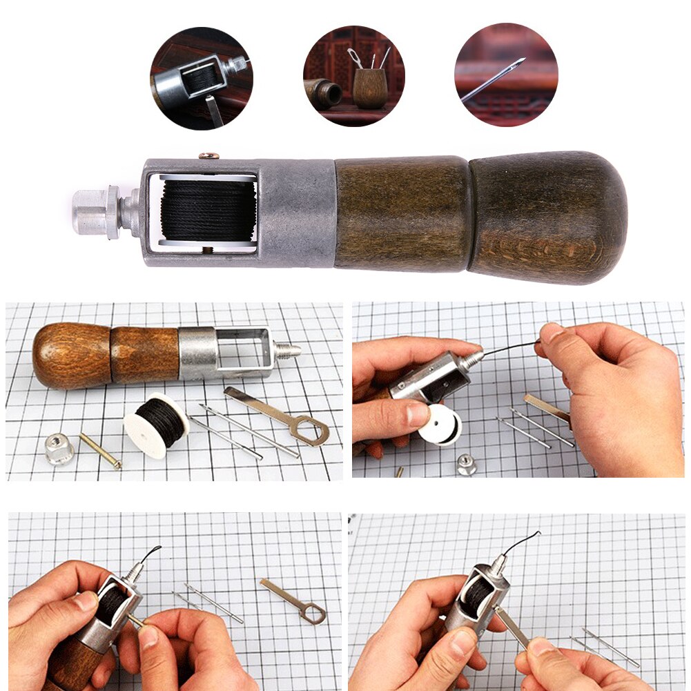 1 Set Leathercraft Lock Stich Nähen Ahle Gewinde Kit Nadeln Nähte Leder Stoff DIY Handwerk Reparatur Werkzeug Haushalt Liefert