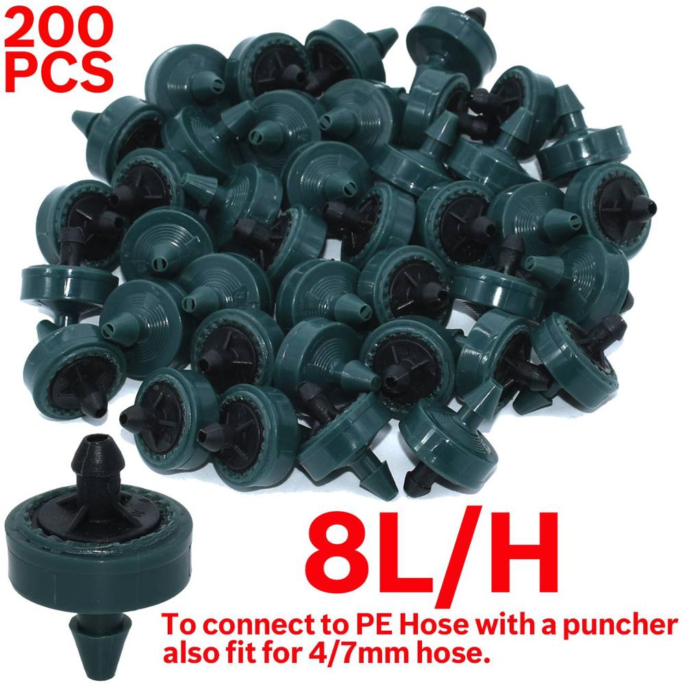200 Pcs 2L 4L 8L/H Druk Compenseren Druppelirrigatie Emitter Turbo Stijl Druppelaar Tuin Watering 4/7mm Pe Slang Kas: KSL01-131-8L-200PCS